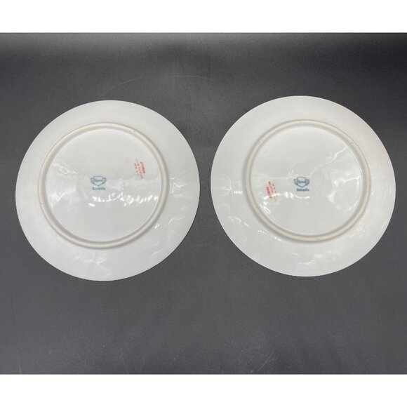 Antique Luncheon Plates Hand Painted Pink Cabbage Rose Purple Plate Wall Bavaria - Picture 5 of 10